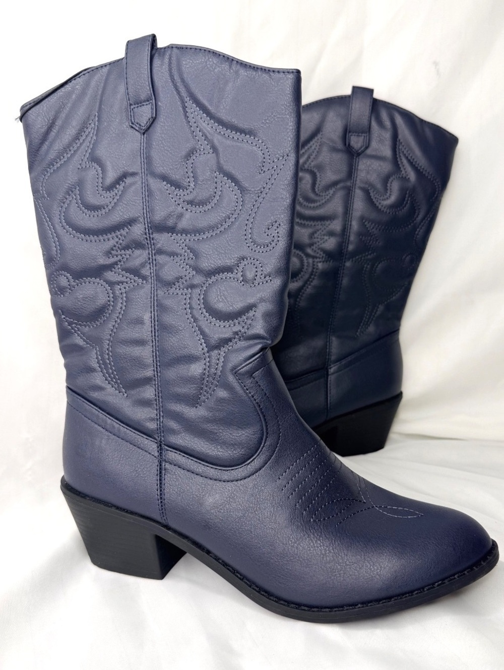 Charles Albert Navy Western Cowboy Boots Embroidered Size 11 M NWT